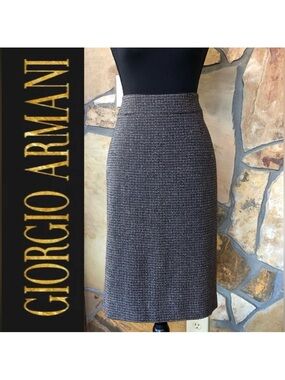 Giorgio Armani Wool Blend Pencil Skirt Gold Accents (Italian 48, US 12)